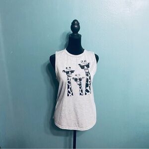 Gray Sleeveless Top with Giraffe Print